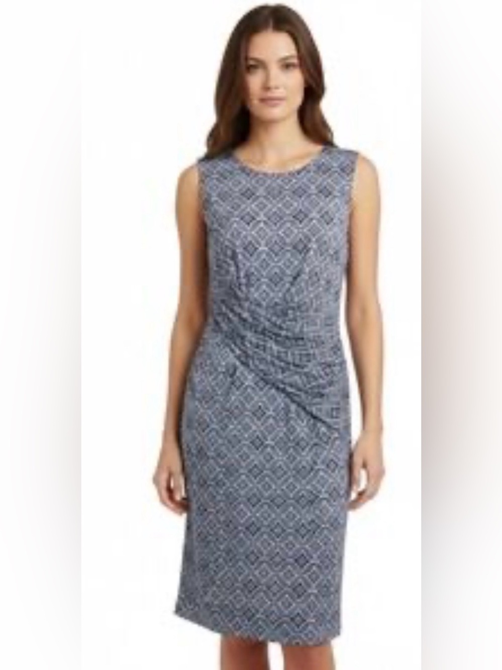 Kut from the Kloth Sleeveless Navy Geometric Sheath Dress